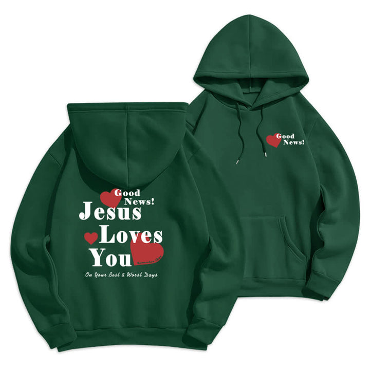 Christianartworkshop Jesus Loves You Good News Fleece Pullover Hoodie - Green - 2XL - image 18