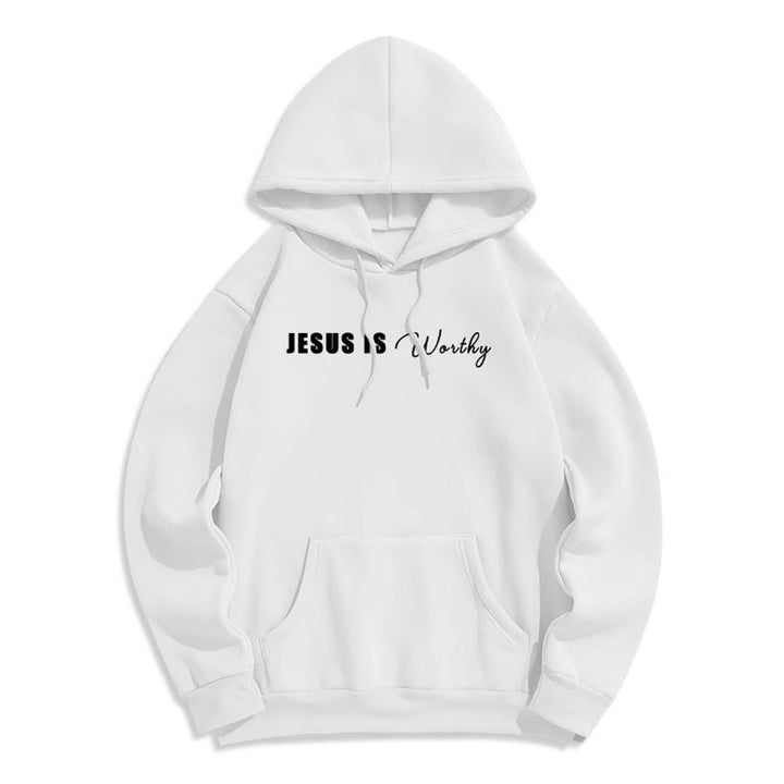 Christianartworkshop Jesus Is Worthy Gold Print Chocolate Brown Pullover Hoodie - image 5