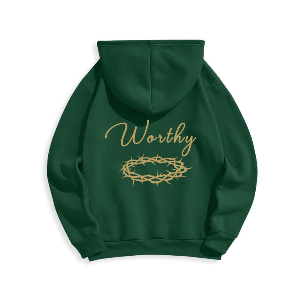 Christianartworkshop Jesus Is Worthy Gold Print Chocolate Brown Pullover Hoodie - image 19