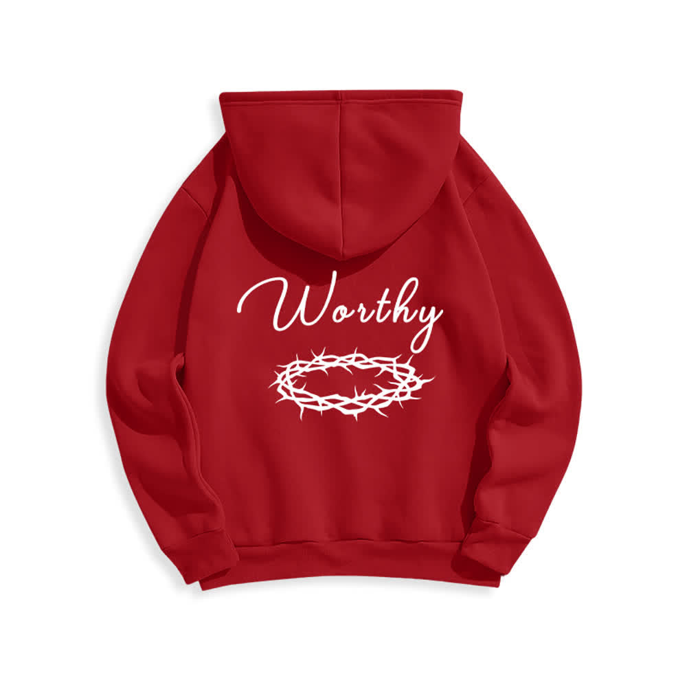 Christianartworkshop Jesus Is Worthy Gold Print Chocolate Brown Pullover Hoodie - image 16