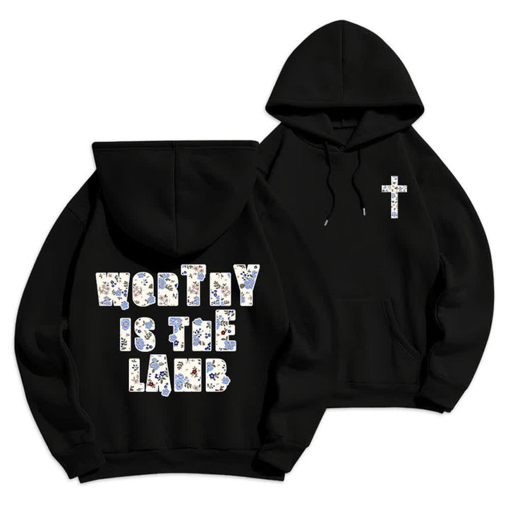 Christianartworkshop Floral Cross Patch Oversized Fleece Lined Hoodie - Black - 2XL - image 12