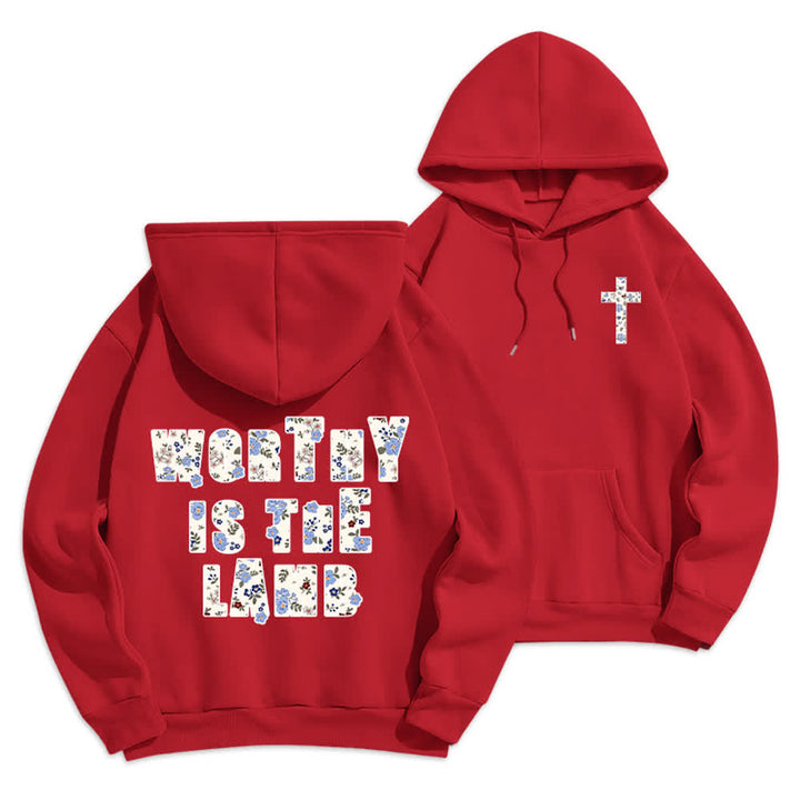 Christianartworkshop Floral Cross Patch Oversized Fleece Lined Hoodie - Red - 2XL - image 6