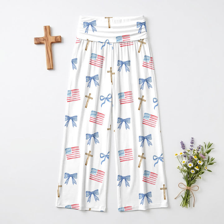 Christianartworkshop Americana Bow And Cross Print Women’s Wide Leg Pants - image 2