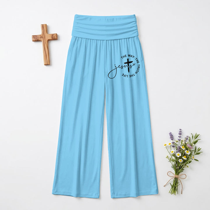 Christianartworkshop Jesus Cross Foldover Waist Women's Wide Leg Pants - Blue - US22,UK/AU26,EU54 - image 12