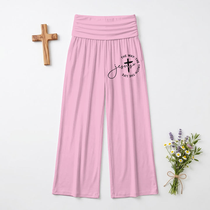 Christianartworkshop Jesus Cross Foldover Waist Women's Wide Leg Pants - Pink - US22,UK/AU26,EU54 - image 3