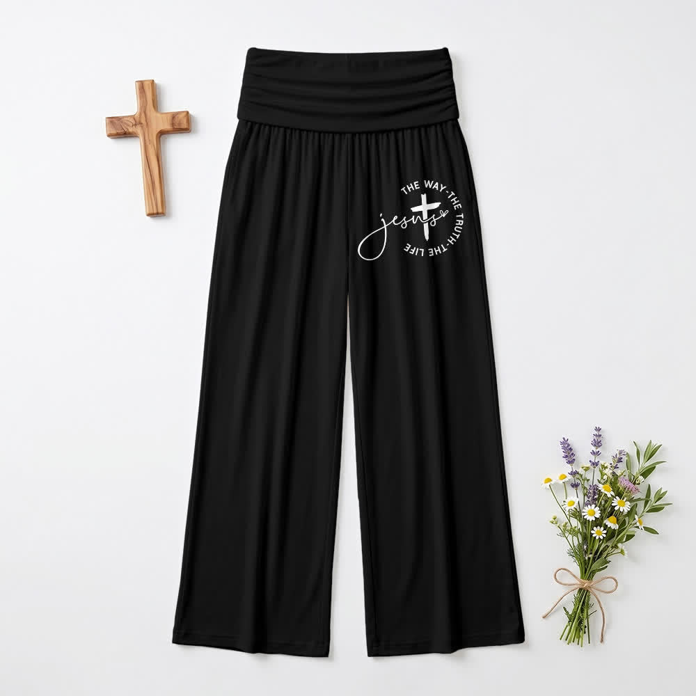 Christianartworkshop Jesus Cross Foldover Waist Women's Wide Leg Pants - Black - US22,UK/AU26,EU54 - image 9