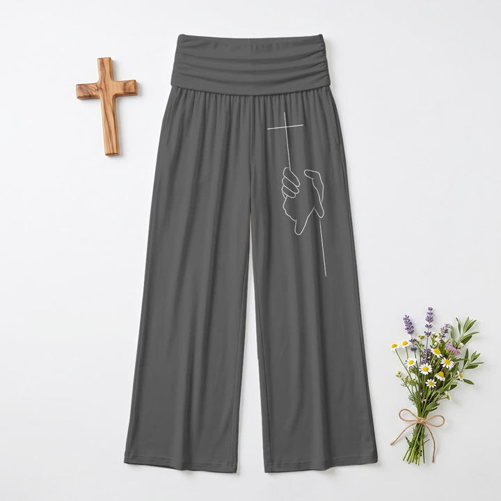 Christianartworkshop Graceful Cross Line Art Black Soft Draped Womens Wide Leg Pants - Grey - US22,UK/AU26,EU54 - image 6