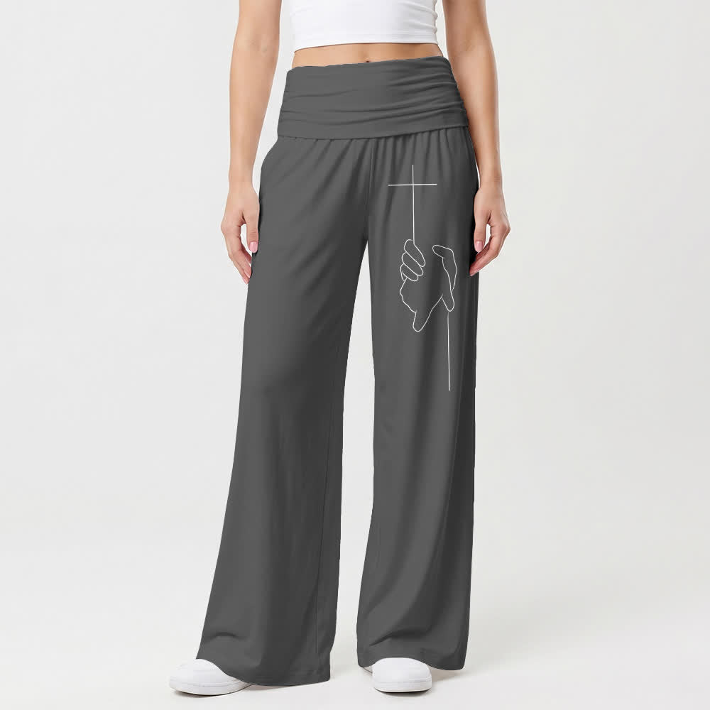 Christianartworkshop Graceful Cross Line Art Black Soft Draped Womens Wide Leg Pants - image 7