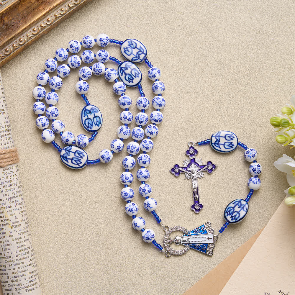 Christianartworkshop Our Lady of Aparecida Blue‑White Porcelain Rosary: Keepsake for Solemn Prayer Observance - image 3