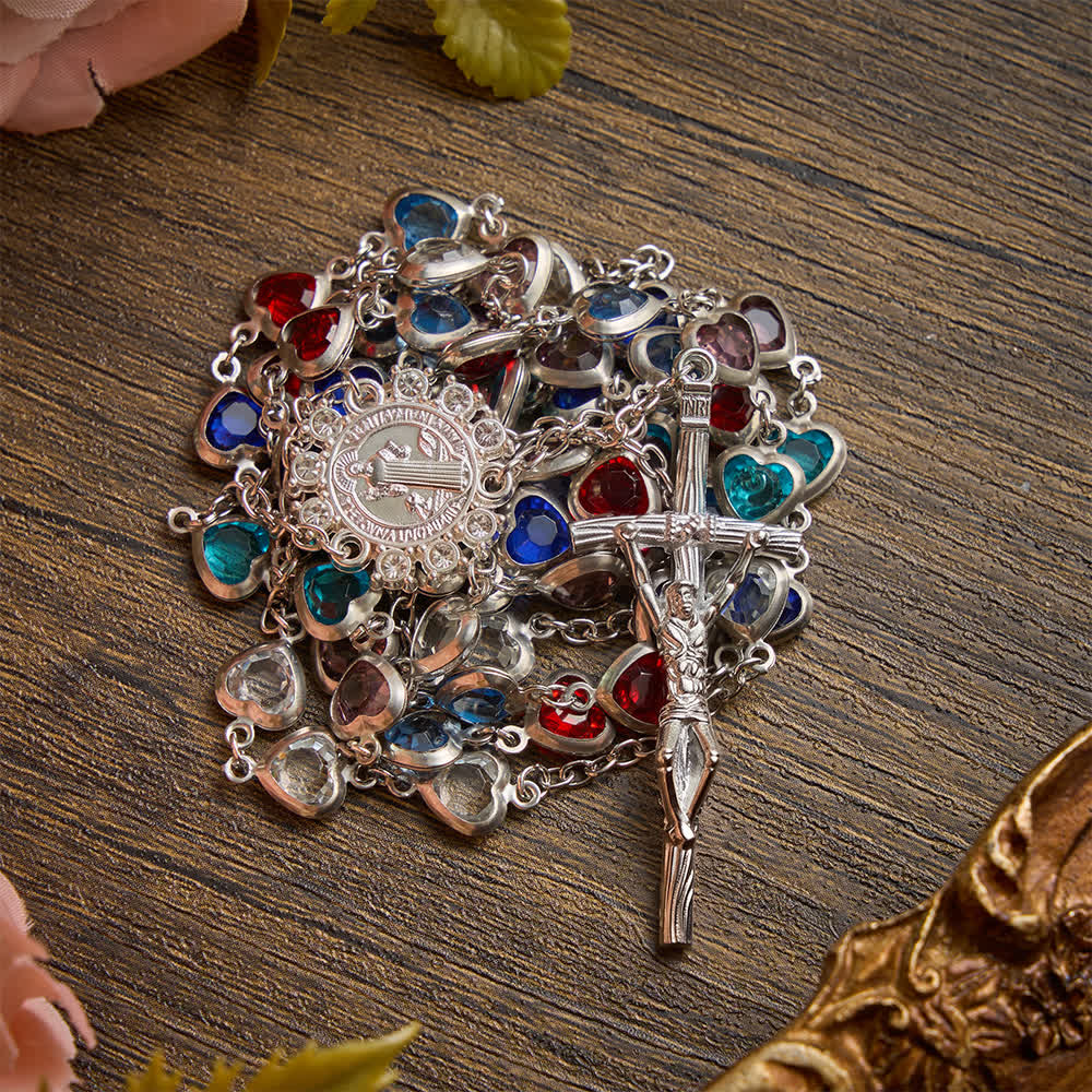 Christianartworkshop Silver‑Toned Heart‑Zircon Rosary With St.Benedict Medallion: Emblem of Gentle Heavenly Grace - image 5