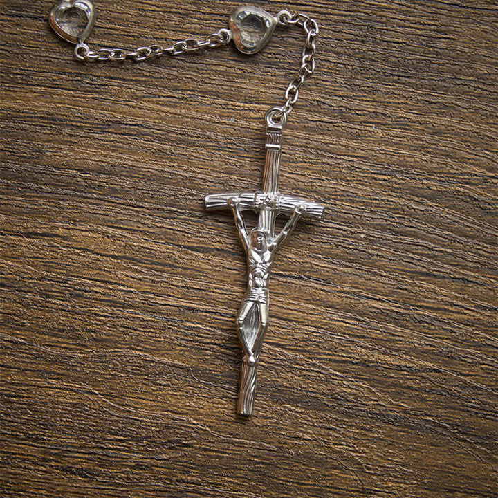 Christianartworkshop Silver‑Toned Heart‑Zircon Rosary With St.Benedict Medallion: Emblem of Gentle Heavenly Grace - image 8
