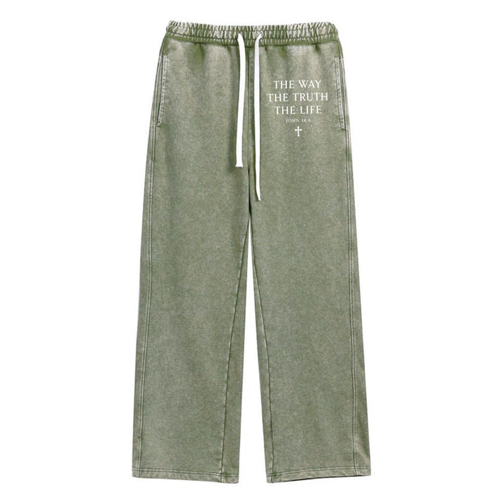 Christianartworkshop The Way The Truth The Life Washed Sweatpants - Army Green - 2XL - image 14