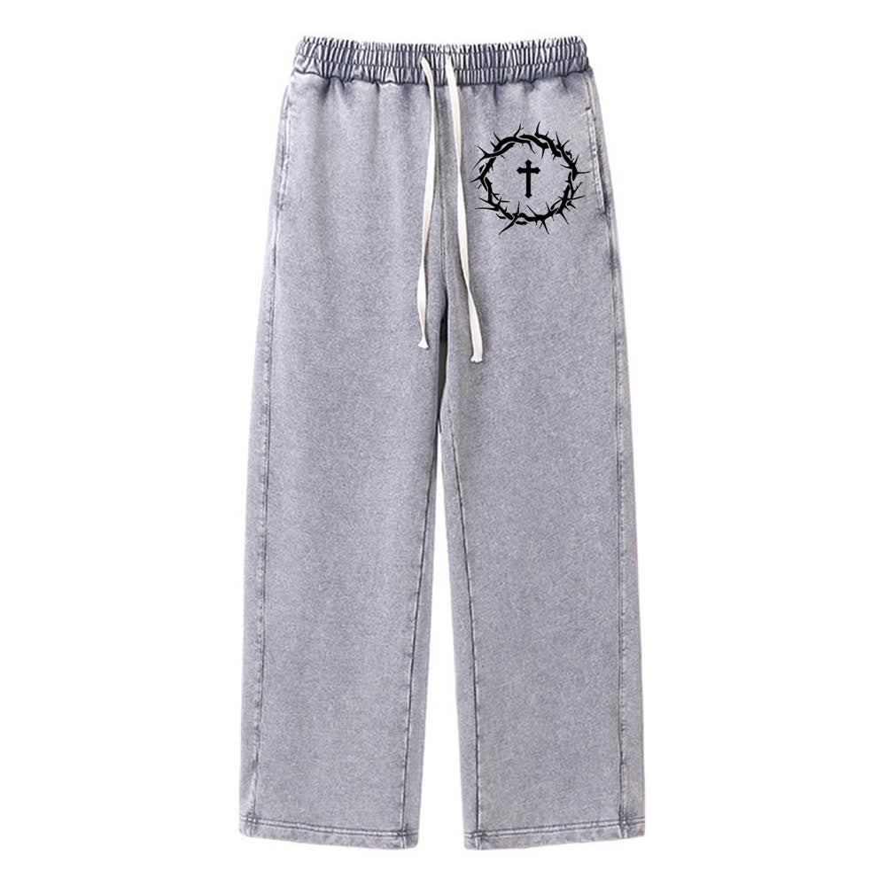 Christianartworkshop Thorn Cross Relaxed Fit Washed Sweatpants - Grey - 2XL - image 9