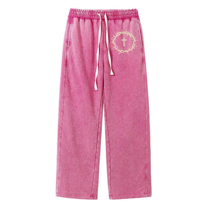 Christianartworkshop Thorn Cross Relaxed Fit Washed Sweatpants - Rose - 2XL - image 15