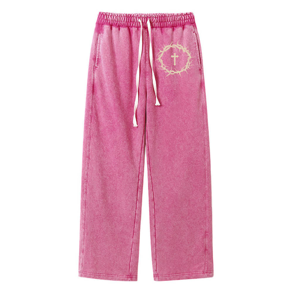 Christianartworkshop Thorn Cross Relaxed Fit Washed Sweatpants - Rose - 2XL - image 17