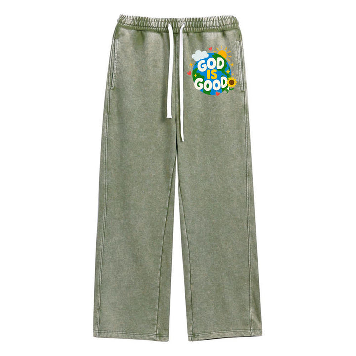 Christianartworkshop God Is Good Sunflower Statement Washed Sweatpants - Army Green - 2XL - image 0