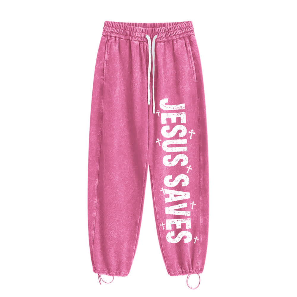 Christianartworkshop Jesus Saves Distressed Statement Washed Sweatpants - image 2