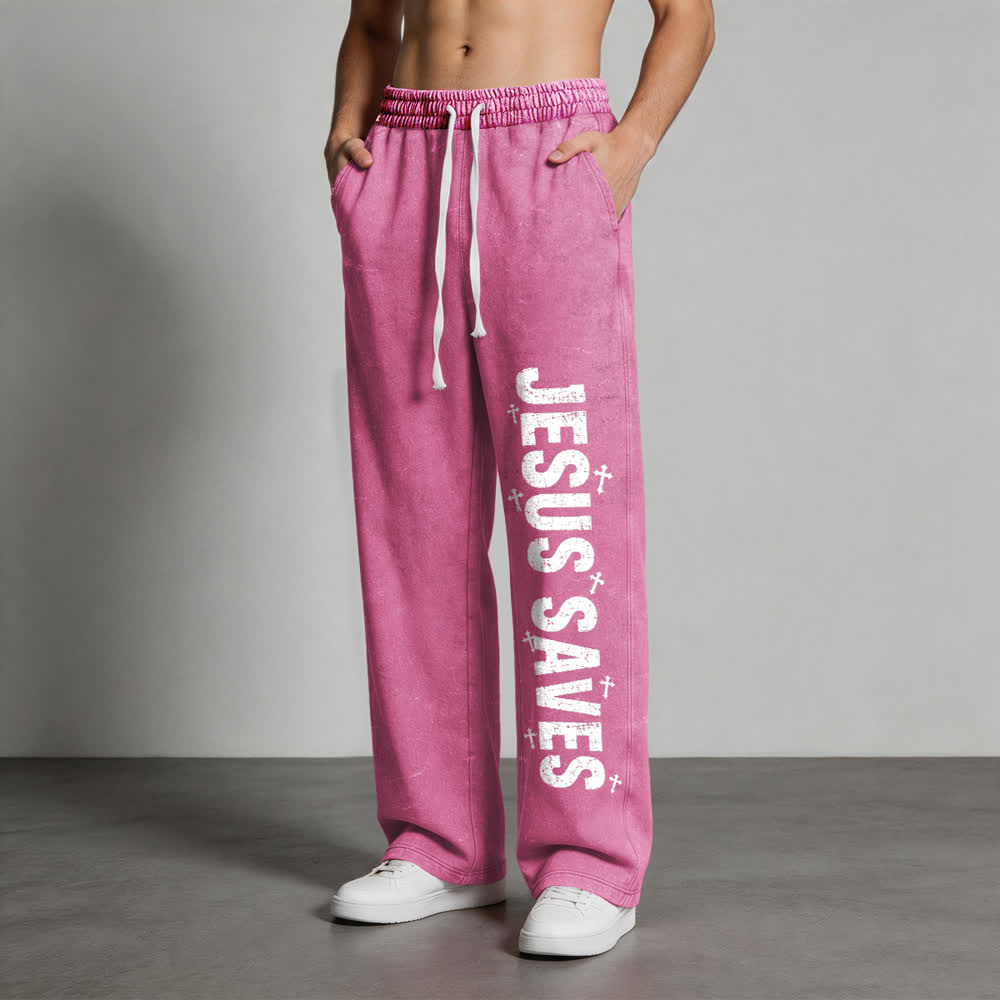 Christianartworkshop Jesus Saves Distressed Statement Washed Sweatpants - image 1