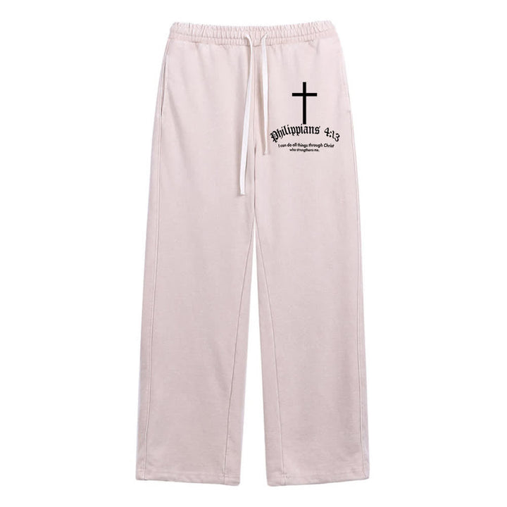 Christianartworkshop Philippians 4:13 Cross Mineral Washed Sweatpants - Beige - 2XL - image 8