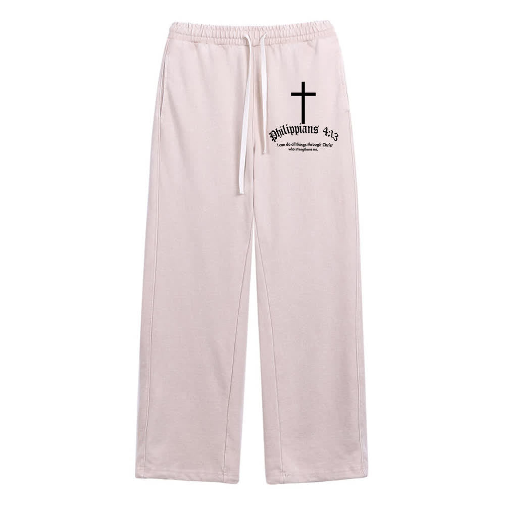 Christianartworkshop Philippians 4:13 Cross Mineral Washed Sweatpants - Beige - 2XL - image 6