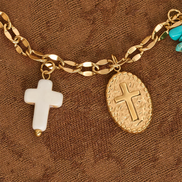 Christianartworkshop Multi Charm Necklace With Cross Crucifix Our Lady Emblem Of Gentle Heavenly Solace - image 3