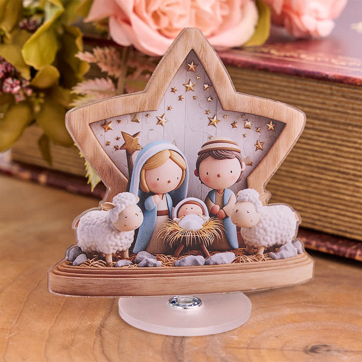 Christianartworkshop Cartoon‑Style Nativity Acrylic Desktop Ornament - Holy Family - image 0