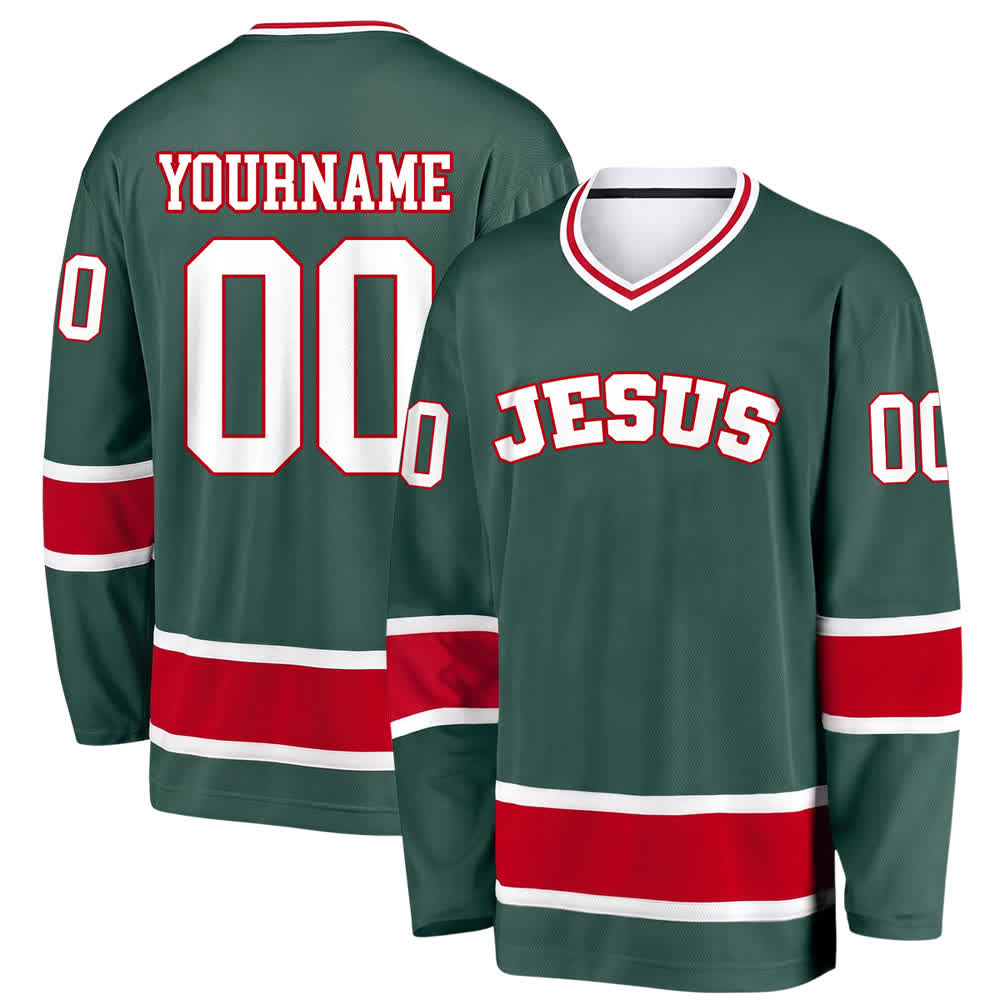 Christianartworkshop Bold JESUS Faith Statement Name & Number Customized Hockey Jersey - Army Green - 5XL - Name & Number Customized - image 20