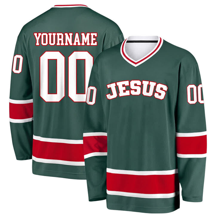 Christianartworkshop Bold JESUS Faith Statement Name & Number Customized Hockey Jersey - Army Green - 5XL - Name & Number Customized - image 20