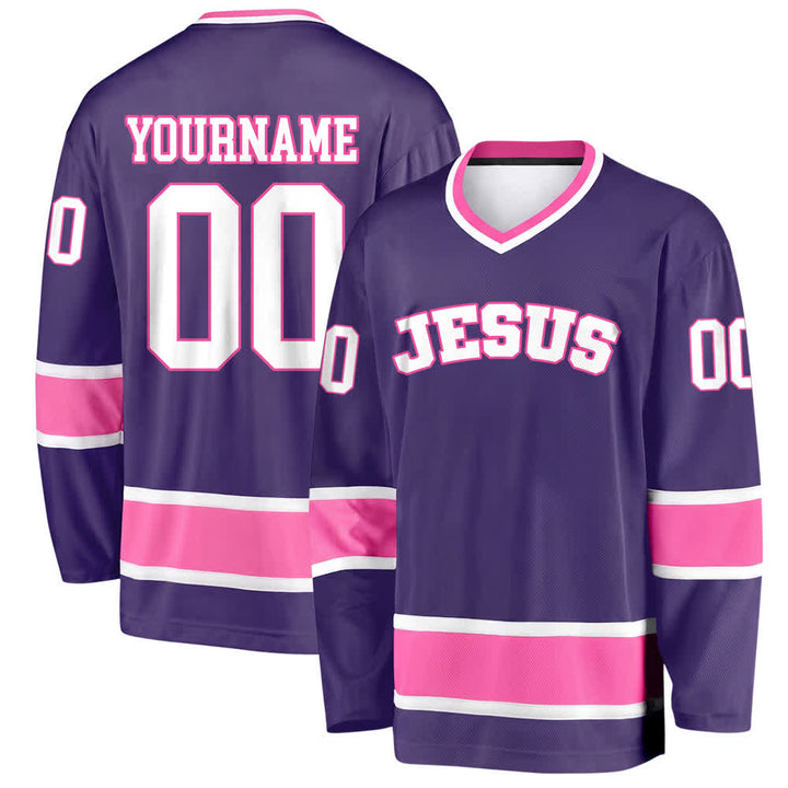 Christianartworkshop Bold JESUS Faith Statement Name & Number Customized Hockey Jersey - Purple - 5XL - Name & Number Customized - image 30