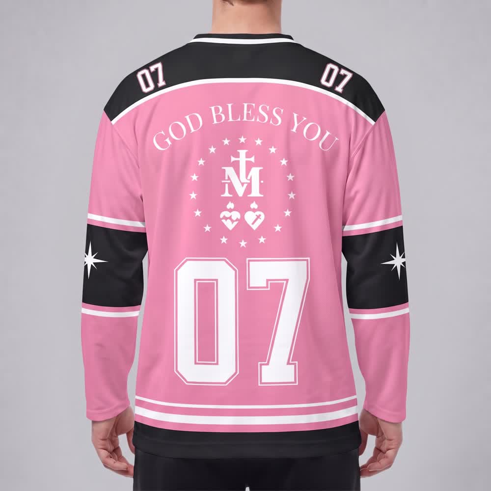 Christianartworkshop Pink Madonna Star Long Sleeve Hockey Jersey - image 4