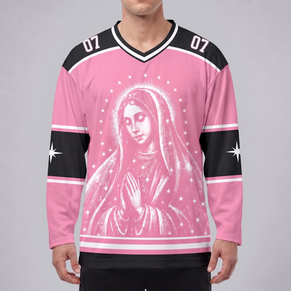 Christianartworkshop Pink Madonna Star Long Sleeve Hockey Jersey - image 3