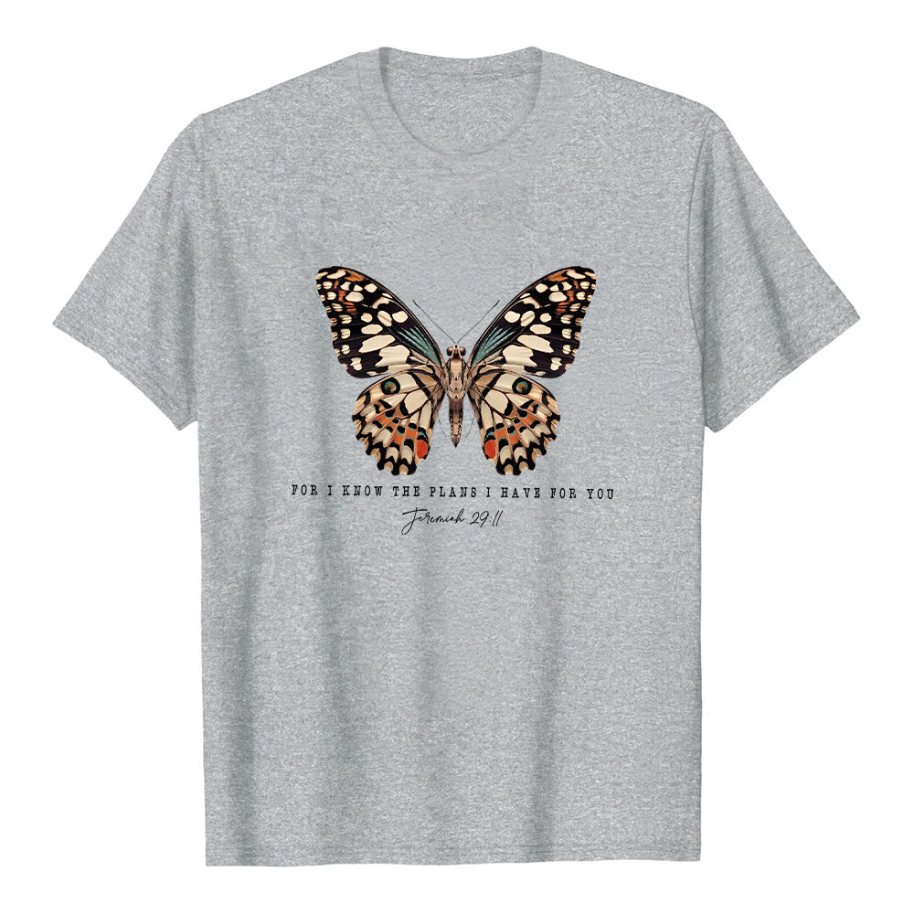 Christianartworkshop Modern Style Quote Butterfly Jeremiah 29:11 Short Sleeve T-shirt - Grey - 2XL - image 15