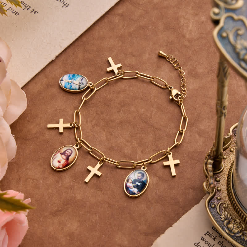 Christianartworkshop Dangle Jesus & Our Lady Medal Set With Cross Pendants: Badge of Heavenly Grace - Jesus A - image 2