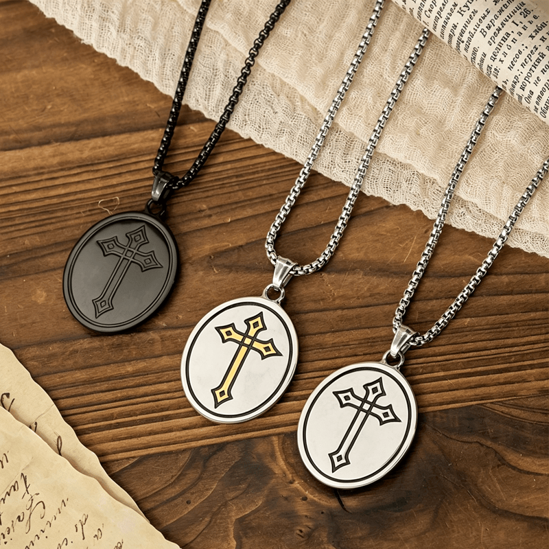 Christianartworkshop Tri-Color Sacred Heart & Cross Dual-Sided Medallion Necklace: Emblem of Divine Love - image 1
