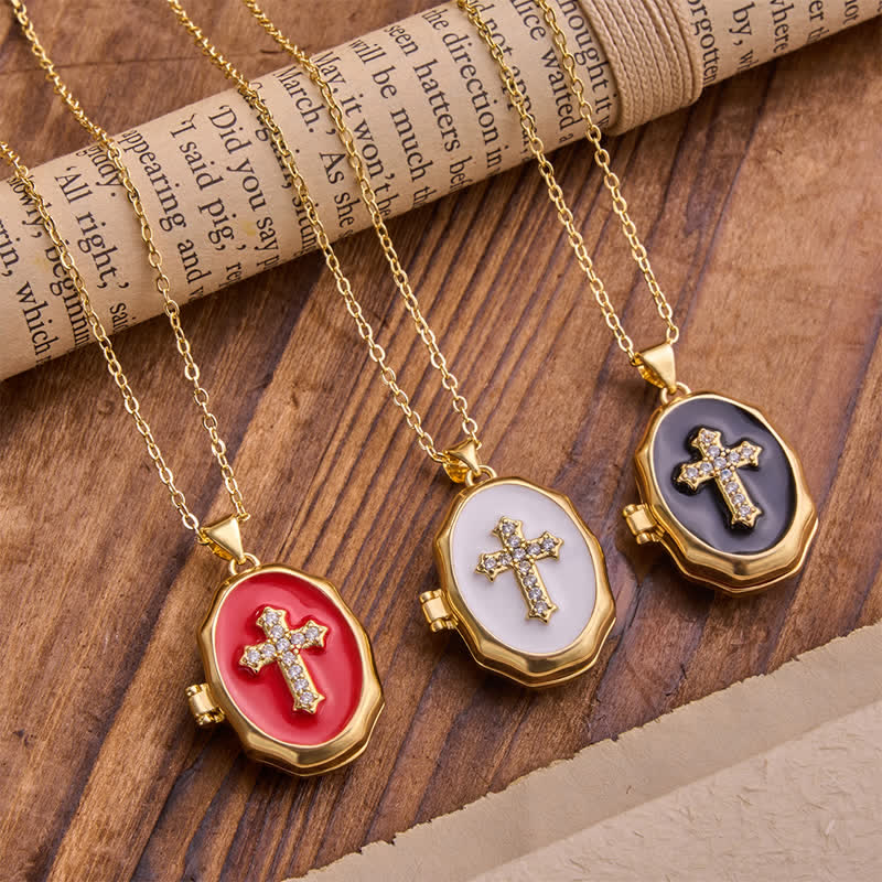 Christianartworkshop Openable Cross Locket Necklace with Mother-of-Pearl Inlay: A Reminder of Divine Love - image 0