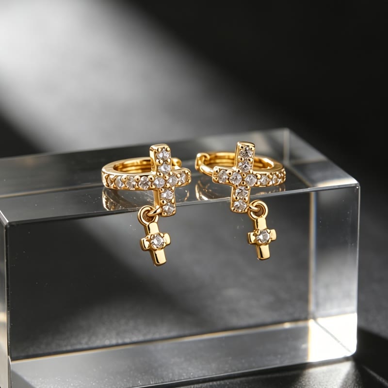Christianartworkshop Double Cross Paved Crystal Hoop Earrings: Emblem of Gentle Heavenly Blessings - image 2