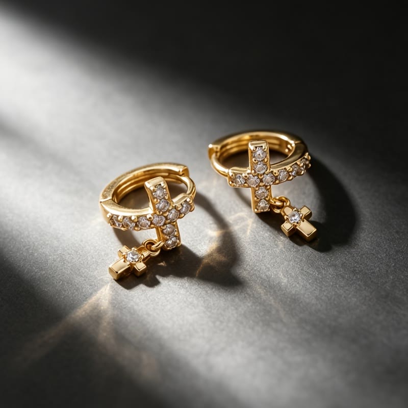 Christianartworkshop Double Cross Paved Crystal Hoop Earrings: Emblem of Gentle Heavenly Blessings - image 3