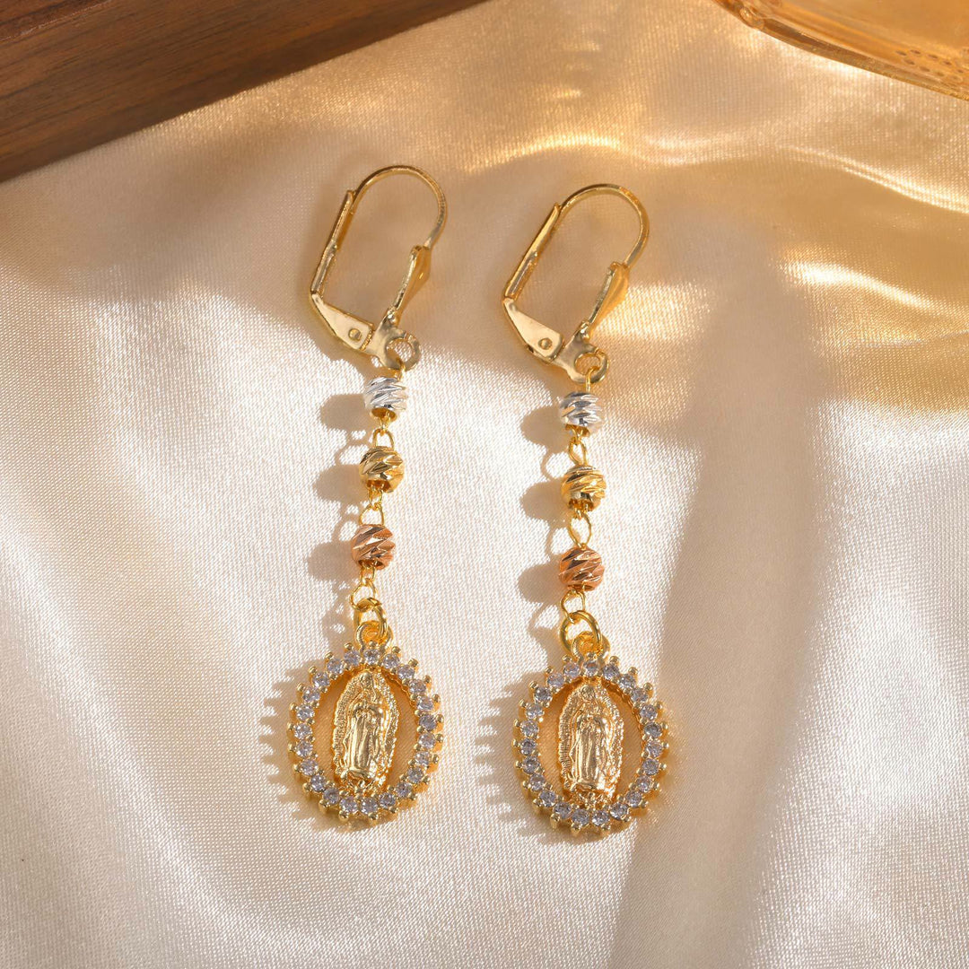 Christianartworkshop Engraved Our Lady Portrait Drop Earrings: Symbol Of Calm Everlasting Peace - image 5