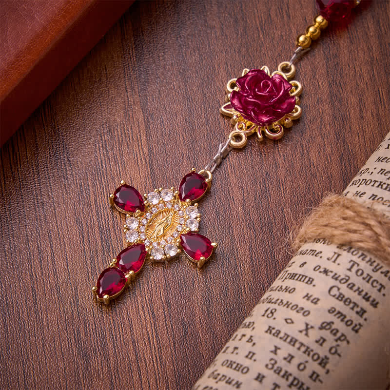 Christianartworkshop Crimson Red Rose St.Benedict Rosary: Emblem of Gentle Heavenly Grace - image 8