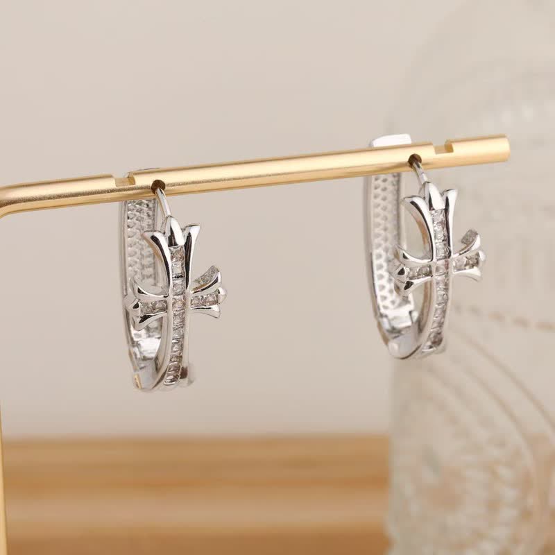 Christianartworkshop Dainty Sacred Cross Hoop Earrings: Sign Of Soft Timeless Sacred Solace - Silver - image 3