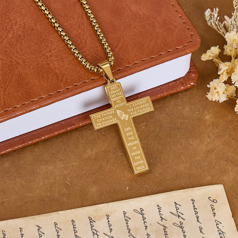 Christianartworkshop Engraved Praying Hands Serenity Prayer Cross Necklace: Token of Divine Shelter - Golden - image 3