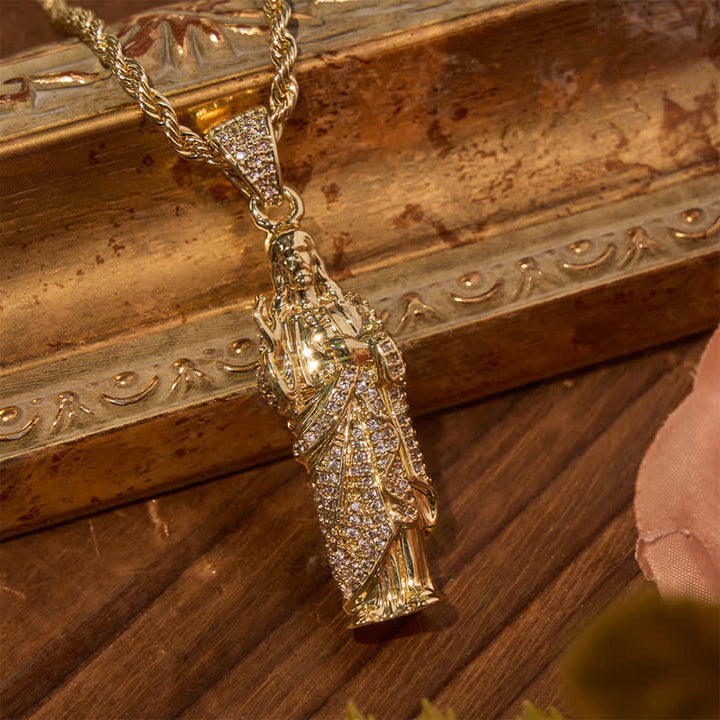 Christianartworkshop Sculpted Sacred Heart of Jesus Crystal Pendant Necklace: Token of Divine Shelter - image 4