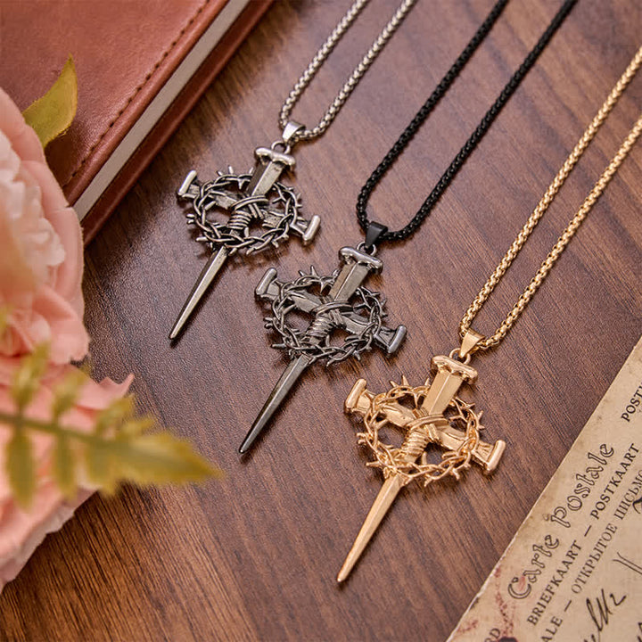 Christianartworkshop Sacred Crown of Thorns Nail Cross Alloy Necklace: Symbol of Calm Abiding Peace - image 0