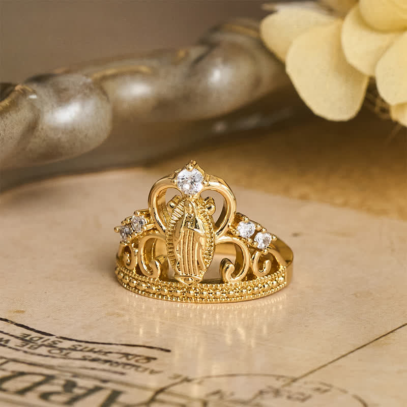 Christianartworkshop Jeweled Open Crown Our Lady Copper Ring: Token of Divine Shelter - image 6