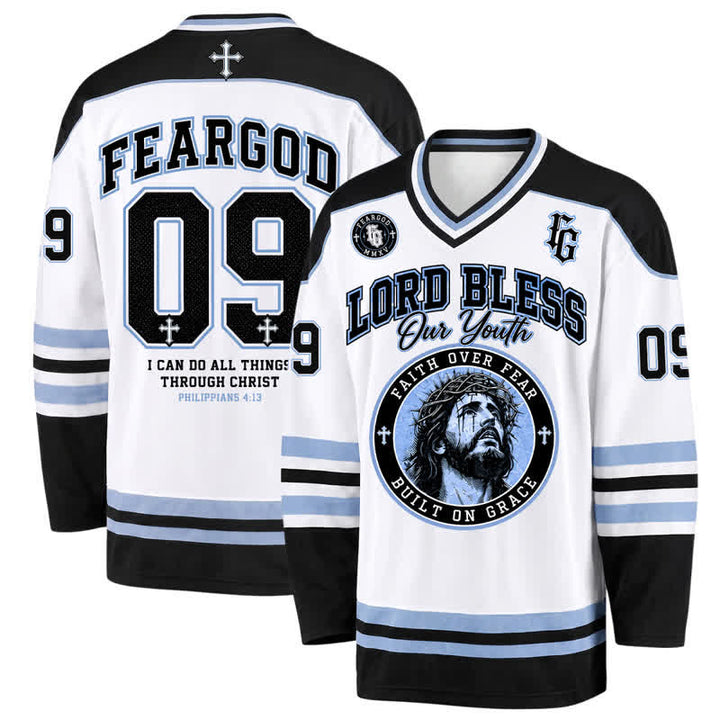 Christianartworkshop Fear God 09 Streetwear Long Sleeve Hockey Jersey - 5XL - image 0