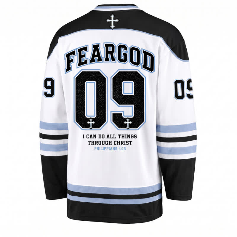 Christianartworkshop Fear God 09 Streetwear Long Sleeve Hockey Jersey - image 2