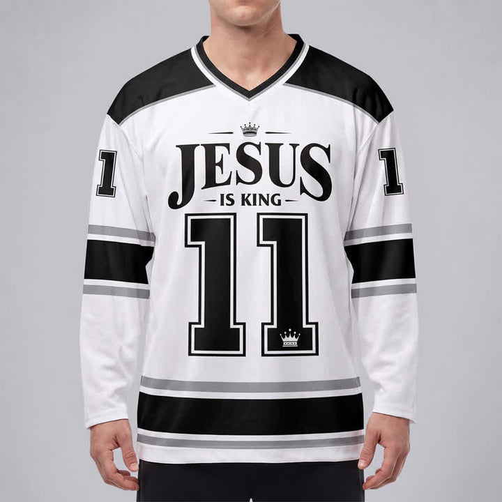 Christianartworkshop Jesus Is King Monochrome Streetwear Hockey Jersey - image 3
