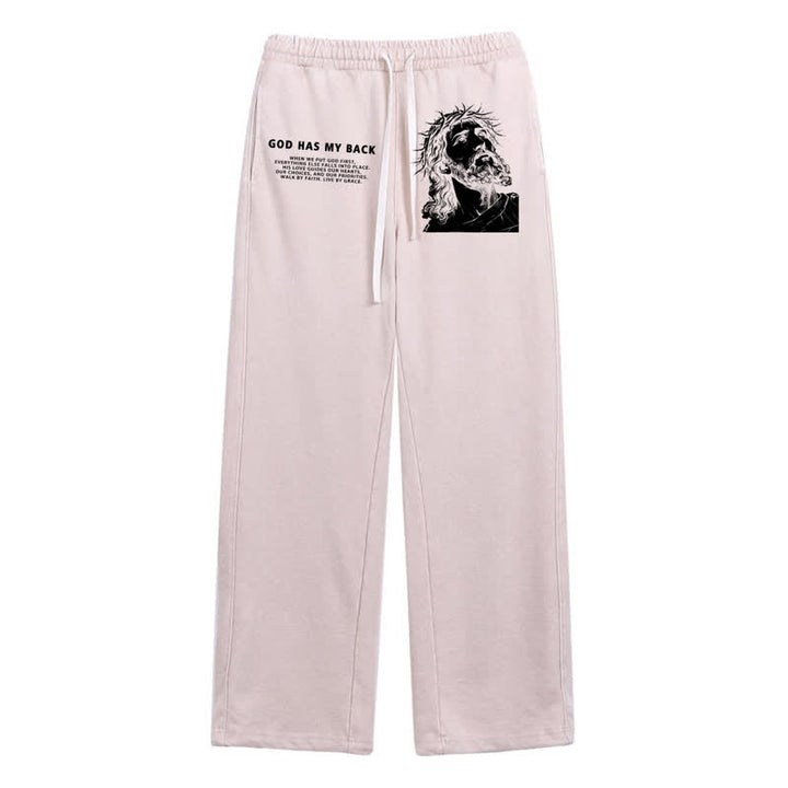 Christianartworkshop God Has My Back Jesus Portrait Washed Sweatpants - Beige - 2XL - image 8