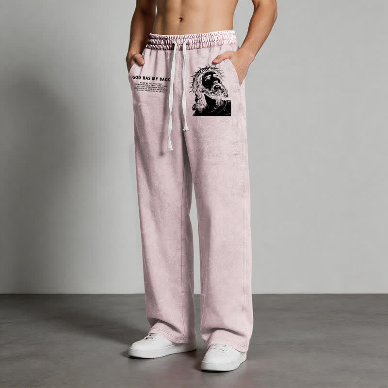 Christianartworkshop God Has My Back Jesus Portrait Washed Sweatpants - image 14
