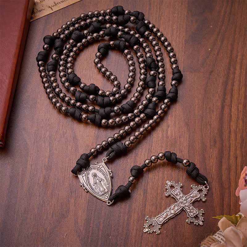 Christianartworkshop Rugged Silver-Toned Paracord 15-Decade Rosary: Carry Our Lady's Grace Wherever You Go - 15 Decade - Black - image 16